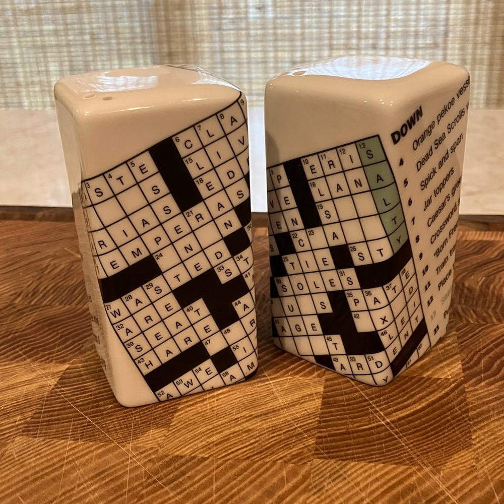 NYT Crossword Puzzle Fishs Eddy salt and pepper shakers EUC
